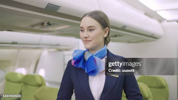 portrait of air hostess in flight - air stewardess stockfoto's en -beelden