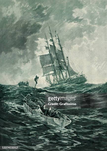 沈没帆船とボートでキャスタウェイの人々 1893 - the castaway点のイラスト素材／クリップアート素材／マンガ素材／アイコン素材