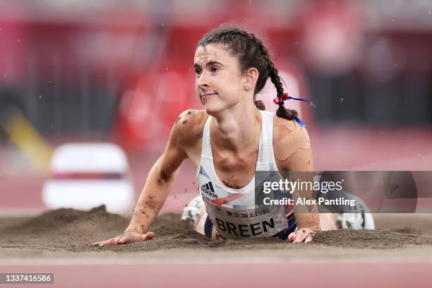 Olivia Breen of Team Great Britain competes in the Women's Long Jump - T38 Final on day 7 of the Tokyo 2020 Paralympic Games at Olympic Stadium on...