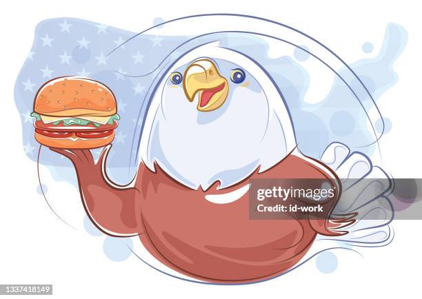 soon eagle holding hamburger - eating cheeseburger stock illustrations