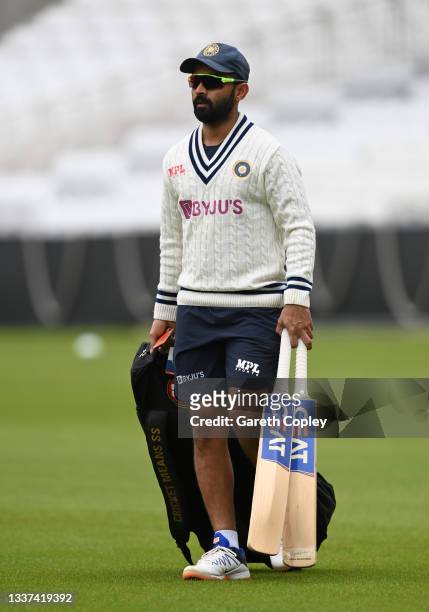 Ajinkya Rahane of India during a nets session at The Kia Oval on August 31, 2021 in London, England.