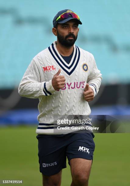 Ajinkya Rahane of India during a nets session at The Kia Oval on August 31, 2021 in London, England.