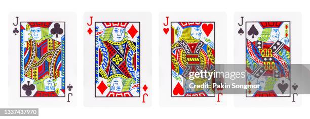 four of the jack card isolated on white background. clipping path - クラブのジャック ストックフォトと画像
