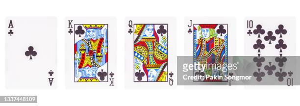royal flush clubs isolated on white background. clipping path - クラブのジャック ストックフォトと画像