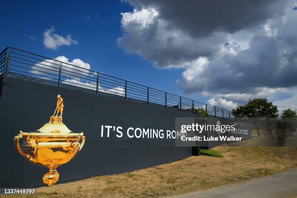 View of the 18th green during a preview day of The Italian Open at Marco Simone Golf Club on August 31, 2021 in Rome, Italy.