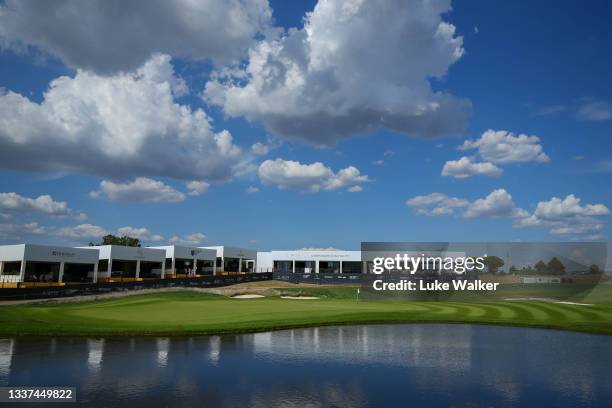 View of the 18th green during a preview day of The Italian Open at Marco Simone Golf Club on August 31, 2021 in Rome, Italy.