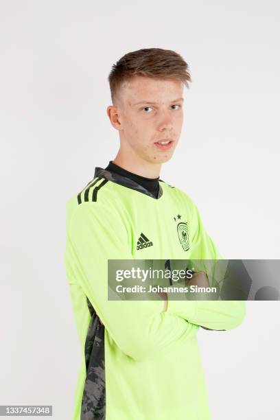 Timo Schlieck poses during the Germany U16 team presentation on August 31, 2021 in Inzell, Germany.