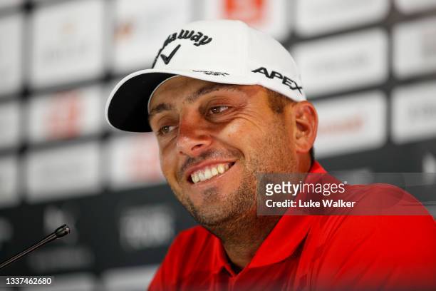 Francesco Molinari of Italy talks to the media during a preview day of The Italian Open at Marco Simone Golf Club on August 31, 2021 in Rome, Italy.