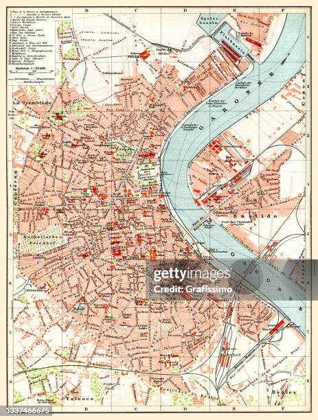 map of bordeaux france 1897 - bordeaux street stock illustrations