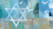 Star of David Graphic abstract background with three doves