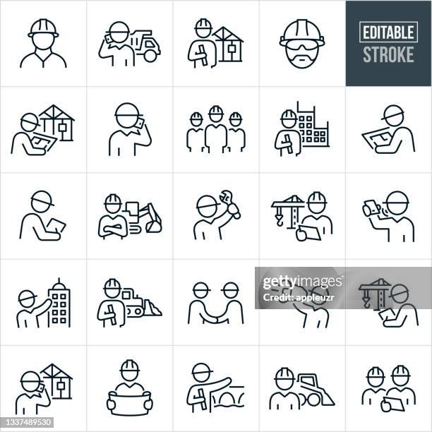 ilustrações de stock, clip art, desenhos animados e ícones de construction management thin line icons - editable stroke - building activity