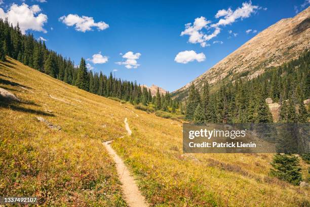 hiking trail in the holy cross wilderness - glen haven co stock pictures, royalty-free photos & images