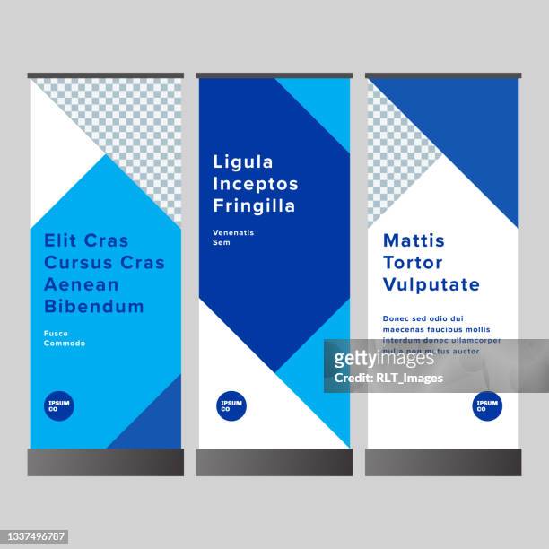 set of vertical banner design layouts with geometric triangle graphics - tradeshow stock illustrations