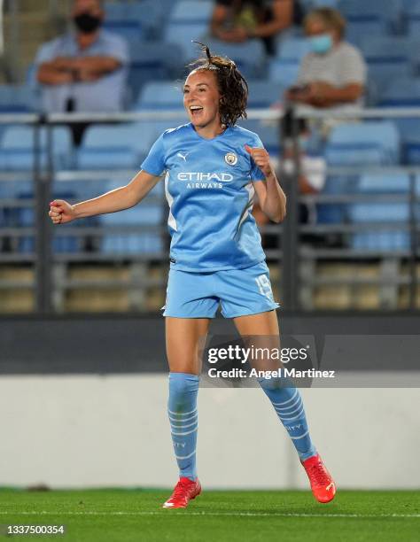 Caroline Weir of Manchester City celebrates after scoring the opening goal during UEFA Women's Champions League Round 2 match between Real Madrid and...