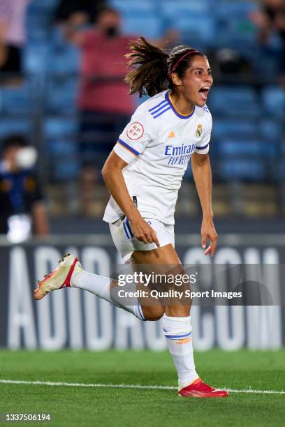 Kenti Robles of Real Madrid celebrates after scoring her team's first goal during the Women's Champions League match between Real Madrid and...