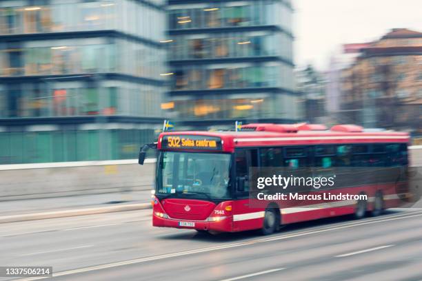 public transportation bus in stockholm - solna stock pictures, royalty-free photos & images