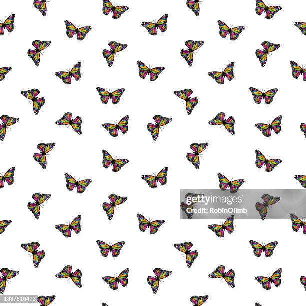 little colorful monarch butterflies seamless pattern - elegans stock illustrations