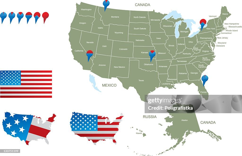 Map of USA with pointers