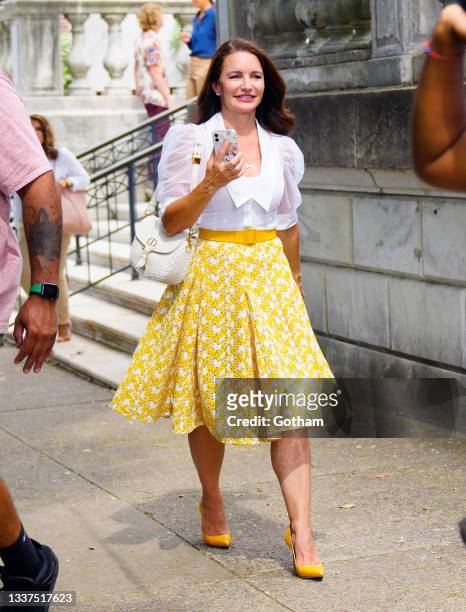 Kristin Davis on location for 'And Just Like That' on August 31, 2021 in New York City.