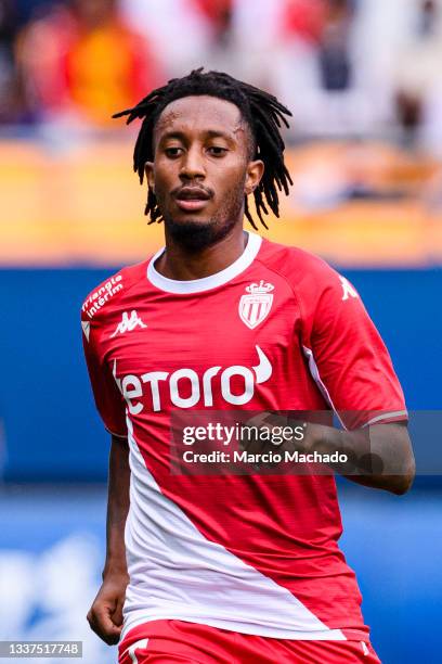 Gelson Martins of AS Monaco runs in the field during the Ligue 1 Uber Eats match between Troyes and Monaco at Stade de l'Aube on August 29, 2021 in...