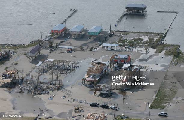 Destruction is left in the wake of Hurricane Ida on August 31, 2021 in Grand Isle, Louisiana. Ida made landfall August 29 near Grand Isle as a...