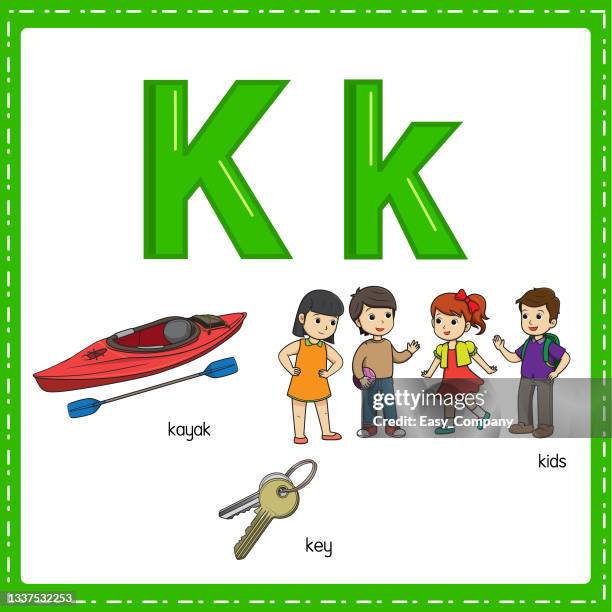 vector illustration for learning the letter h in both lowercase and uppercase for children with 3 cartoon image. kayak key kids - people on canoe clip art stock illustrations