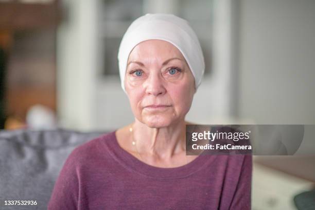 portrait of a senior woman with cancer - cancer patient portrait stock pictures, royalty-free photos & images