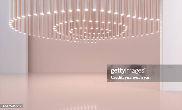 3d rendering exhibition background - grafiche neon oro foto e immagini stock