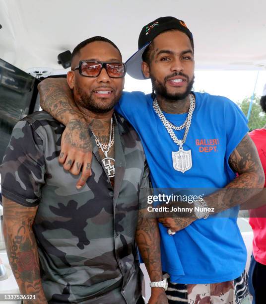 Maino and Dave East attend Maino's Birthday Yacht Experience on August 31, 2021 in New York City.