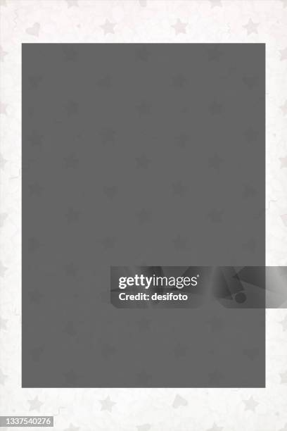 nostalgic feel soft grey and white coloured vertical bordered photo frame type vector backgrounds with subtle hearts and stars pattern all around the frame - subtle heart background stock illustrations