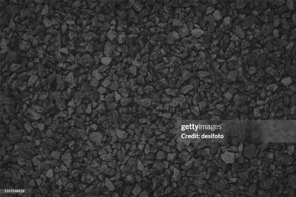 Empty blank Black or dark grey coloured pebbles gravel road horizontal vector backgrounds with small stones pattern allover like a road
