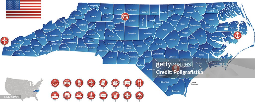 Mappa della Carolina del Nord