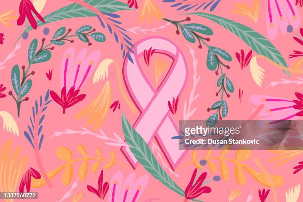 pink ribbon for breast cancer awareness - october stock illustrations