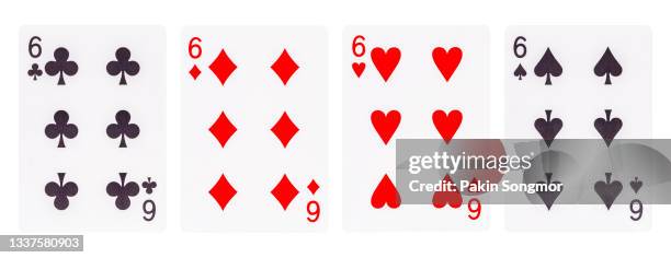 the six card isolated on white background. clipping path - seis de copas imagens e fotografias de stock