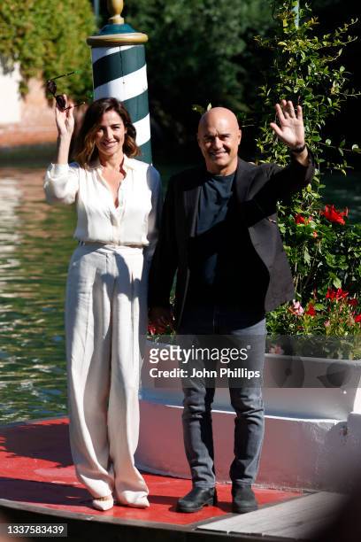 Luisa Ranieri and Luca Zingaretti are seen arriving at the 78th Venice International Film Festival on September 01, 2021 in Venice, Italy.