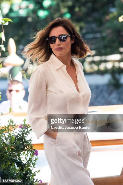 Luisa Ranieri is seen arriving at the 78th Venice International Film Festival on September 01, 2021 in Venice, Italy.