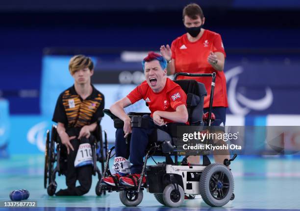 David Smith of Team Great Britain reacts while competing in the Boccia Individual - BC1 gold medal match against Chew Wei Lun of Team Malaysia on day...