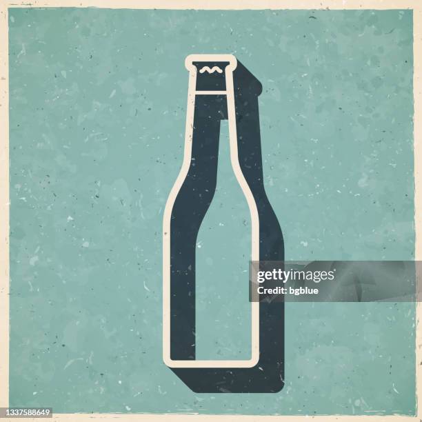 beer bottle. icon in retro vintage style - old textured paper - cold beer texture stock illustrations