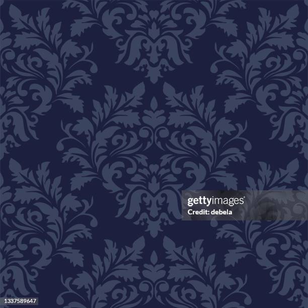 marineblauer damast luxus dekoratives textilmuster - royalty stock-grafiken, -clipart, -cartoons und -symbole