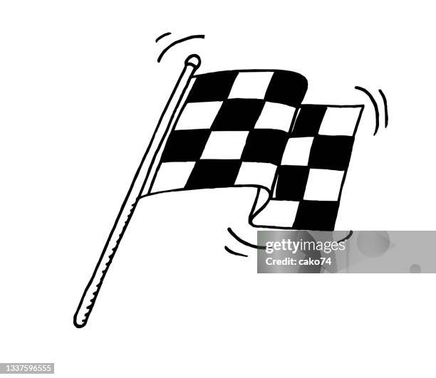 hand drawn racing flag - moto stock illustrations