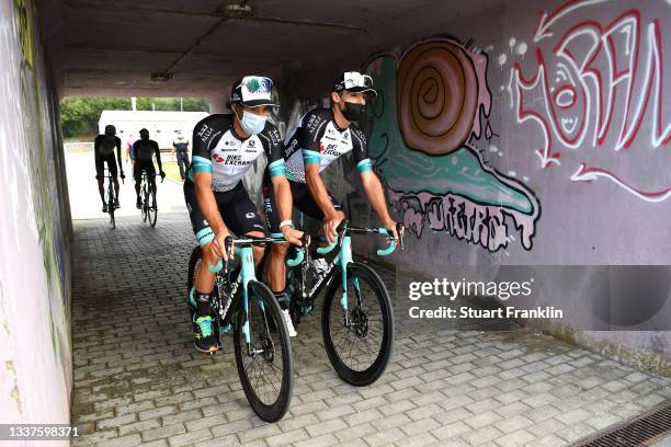 Michael Matthews of Australia and Robert Stannard of Australia and Team BikeExchange prior to the 76th Tour of Spain 2021, Stage 17 a 185,5km stage...