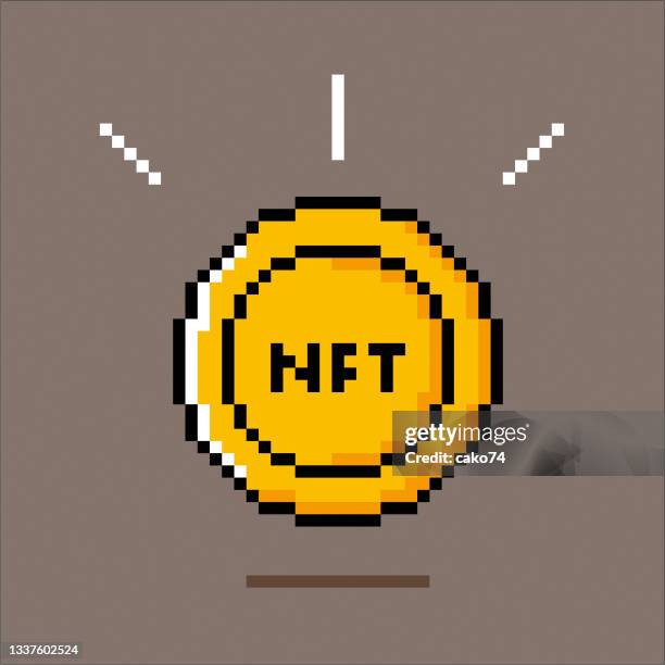 stockillustraties, clipart, cartoons en iconen met non-fungible token pixel illustration - in pixels omgezet