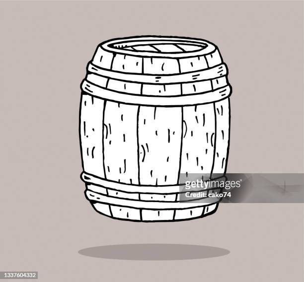 hand drawn wooden keg - barrels stock illustrations