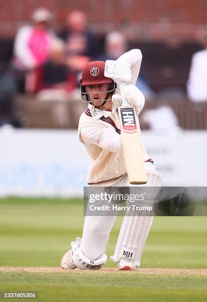 Tom Abell of Somerset plays a shot during Day Three of the LV= County Championship match between Somerset and Nottinghamshire at The Cooper...