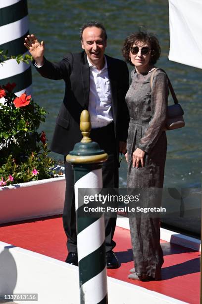 Roberto Benigni and Nicoletta Braschi are seen arriving at the 78th Venice International Film Festival on September 01, 2021 in Venice, Italy.