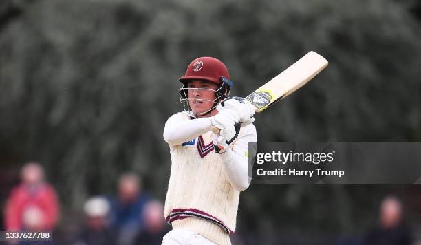 Tom Banton of Somerset plays a shot during Day Three of the LV= County Championship match between Somerset and Nottinghamshire at The Cooper...
