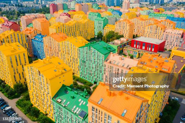 aerial view of colorful cityscape in kiev city - kyiv skyline stock pictures, royalty-free photos & images