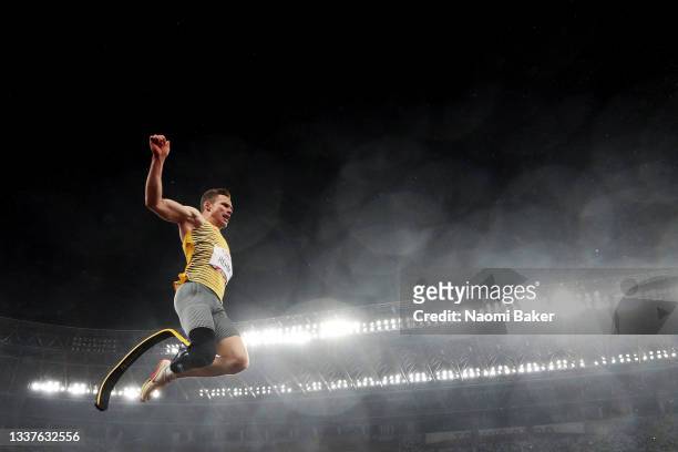 Markus Rehm of Team Germany during the Men's Long Jump T64 Final on day 8 of the Tokyo 2020 Paralympic Games at The Olympic Stadium on September 01,...