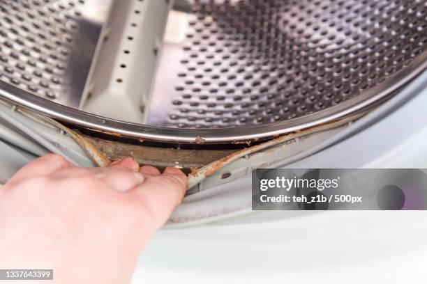 cropped hand holding washing machine - rubber imagens e fotografias de stock