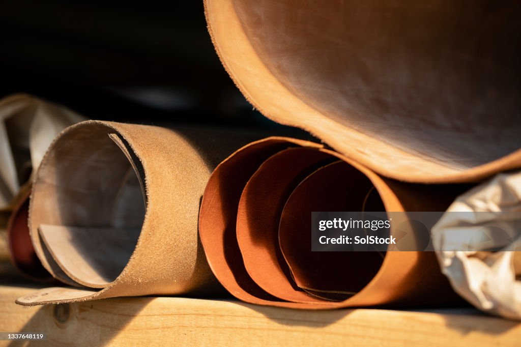 Rolls of Leather in Tannery